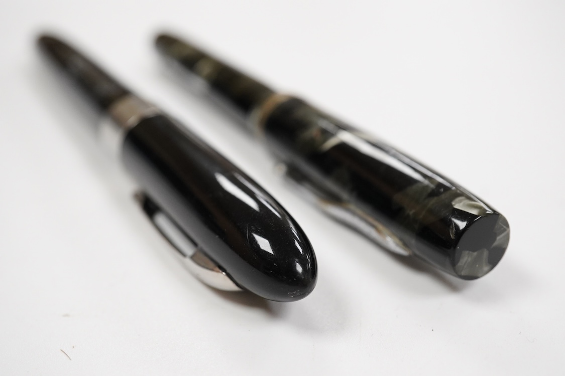 A pair of Sheaffer lever filled pens with nickel trim